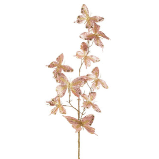 Decorative branch with pink butterflies on a white background