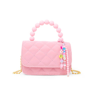 Pearl Handle Message Charm Handbag for Kids: Hot PInk