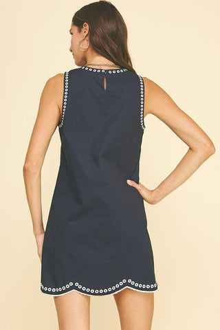FLORAL EMBROIDERED MINI DRESS - 6545D: NAVY / S