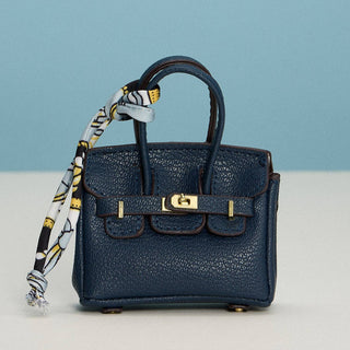 Mini Handbag Keychain Charm | Faux Leather Purse Keyring with Twilly Scarf: OR / ONE