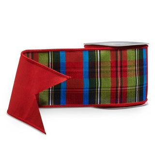 Plaid ribbon with red and green colors on a white background