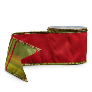 Red and green plaid ribbon on a white background