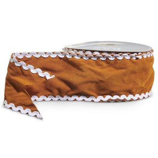 Brown fabric with white lace trim on a white background