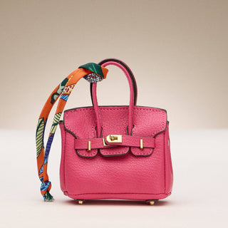 Mini Handbag Keychain Charm | Faux Leather Purse Keyring with Twilly Scarf: OR / ONE