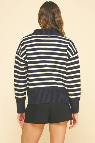 STRIPED ZIP UP SWEATER - 6373WJ: INK / SM