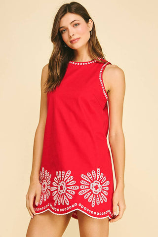 FLORAL EMBROIDERED MINI DRESS - 6545D: NAVY / M
