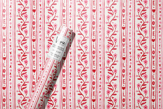 Love Text Floral Stripe Valentine Wrapping Paper Roll