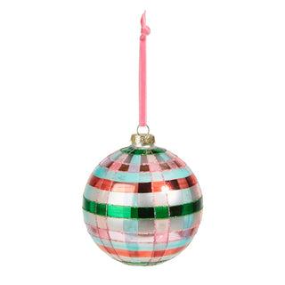 Pink and Green Plaid Ball Ornament 5"