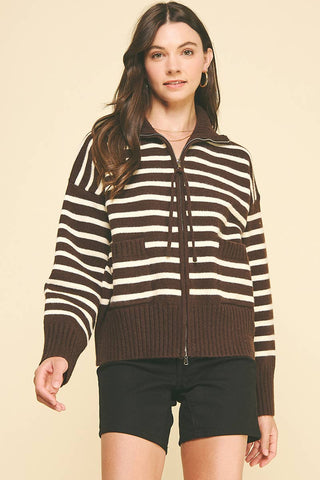 STRIPED ZIP UP SWEATER - 6373WJ: INK / ML