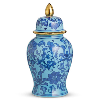 14.5" Dark Blue Floral Ginger Jar