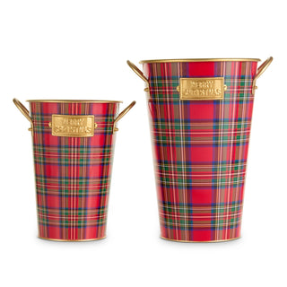 Red, Green & Gold Plaid Bucket Decor