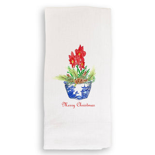 Blue & White Bowl with Christmas Flower: Natural Guest Towel / Remove Words / -