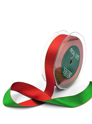 1" Woven Double Face Satin Reversible Ribbon, Red & Green