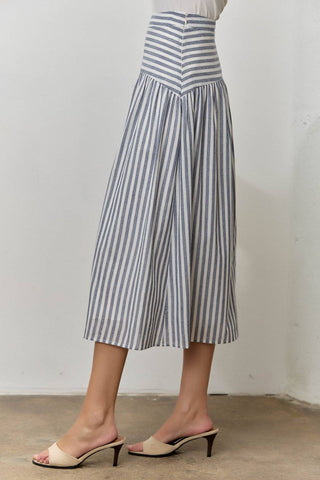 S STRIPED COTTON MIDI SKIRT: NATURAL
