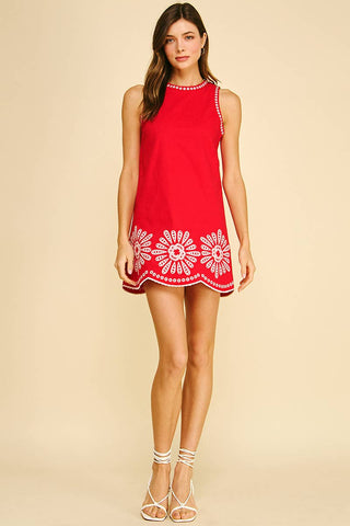 FLORAL EMBROIDERED MINI DRESS - 6545D: NAVY / M