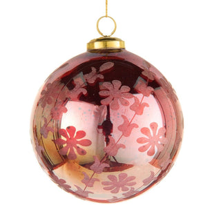 5" Red Floral Etched Ball Ornament