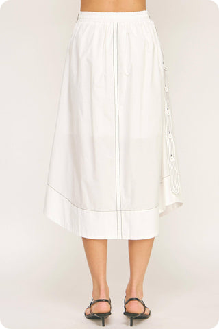 Top-stitch Relaxed Cotton Midi Skirt: Peri Blue / L