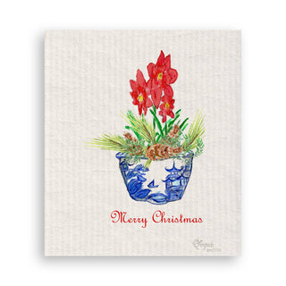 Blue & White Bowl with Christmas Flower: Natural Guest Towel / Remove Words / -