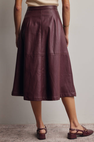 S Faux Leather A-Line Midi Skirt Dark Brown