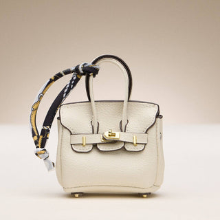 Mini Handbag Keychain Charm | Faux Leather Purse Keyring with Twilly Scarf: OR / ONE
