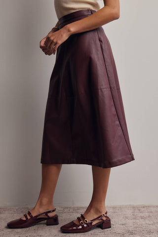 L Faux Leather A-Line Midi Skirt  Dark Brown