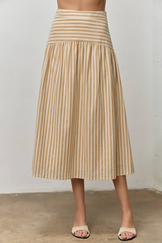 M STRIPED COTTON MIDI SKIRT: NATURAL