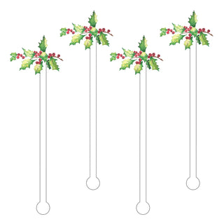 Christmas Holly Acrylic Stir Sticks