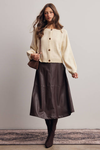 M Faux Leather A-Line Midi Skirt : Dark Brow