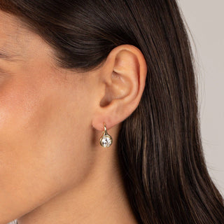 CZ Rounded Bezel Fish Hook Huggie Earring: Gold