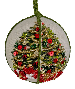 Cotton Ball Beaded Tree Ornament