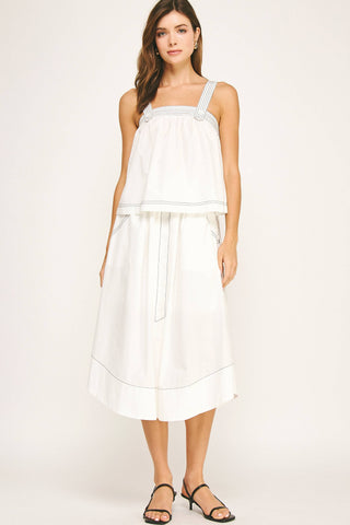 Top-stitch Relaxed Cotton Midi Skirt: Peri Blue / L