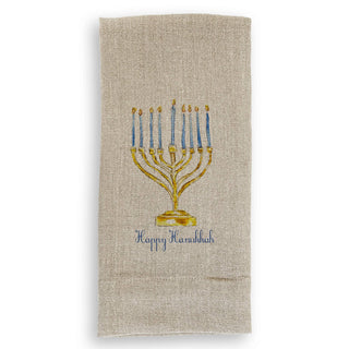 Menorah with Happy Hanukkah: Natural Guest Towel / Remove Words / -