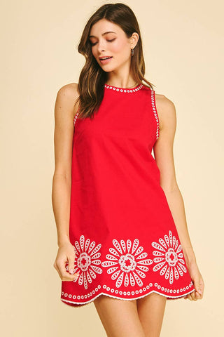 FLORAL EMBROIDERED MINI DRESS - 6545D: NAVY / S