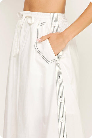Top-stitch Relaxed Cotton Midi Skirt: Navy / S