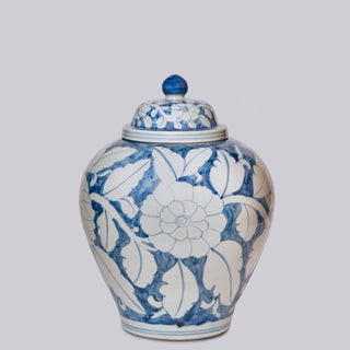 Rustic Blue and White Porcelain Floral Jar