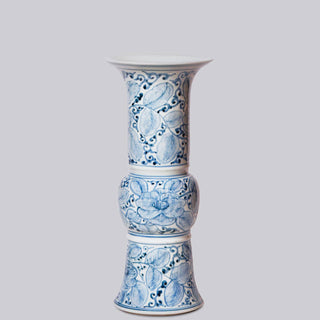 Country Peony Blue and White Porcelain Baluster Vase