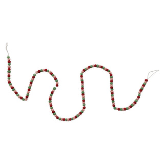 72"L x 1/2"H Handmade Wool Felt Ball Garland, Red, Green & Pink