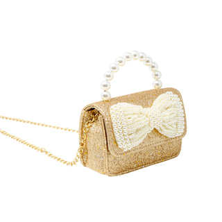 Glitter Pearl Handle Bow Handbag