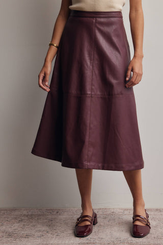 S Faux Leather A-Line Midi Skirt Dark Brown