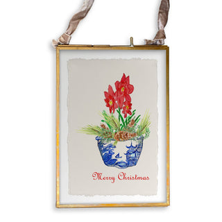 Blue & White Bowl with Christmas Flower: Natural Rectangle Pillow / Remove Words / -