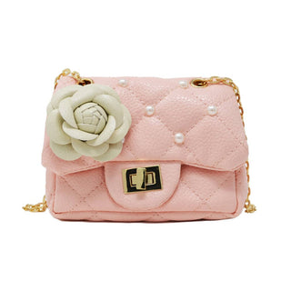 Classic Quilted Flower Pearl Handbag: Pink