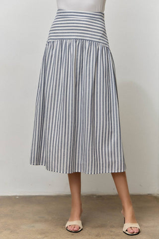 L STRIPED COTTON MIDI SKIRT: NATURAL