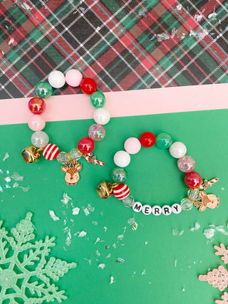 Holiday Christmas Reindeer and Candy Cane Charm Bracelet: Big Kid 6.5”