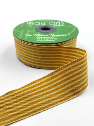 1.5" Classic Butterscotch & Oatmeal Striped Grosgrain Ribbon