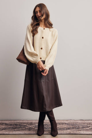 L Faux Leather A-Line Midi Skirt  Dark Brown