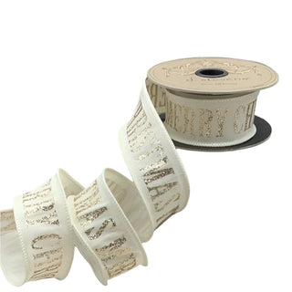 Glitter Merry Christmas Cream Ribbon 1.5"x10yds