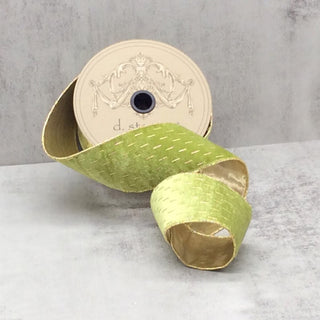 2.5" x 10yds velvet gold modern lines ribbon, chartruese