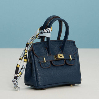 Mini Handbag Keychain Charm | Faux Leather Purse Keyring with Twilly Scarf: OR / ONE