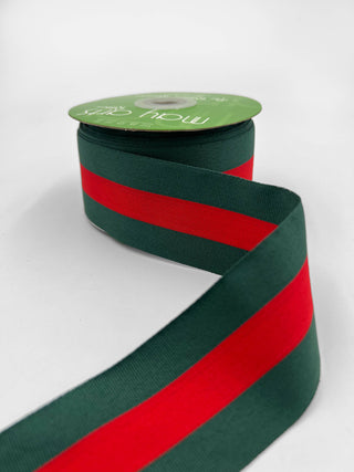 2" Green & Red Woven Modern Stripe Grosgrain Ribbon