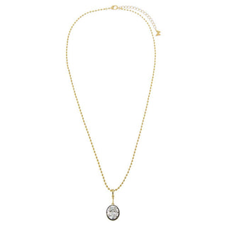 CZ Oval Encased Statement Necklace Charm: Gold